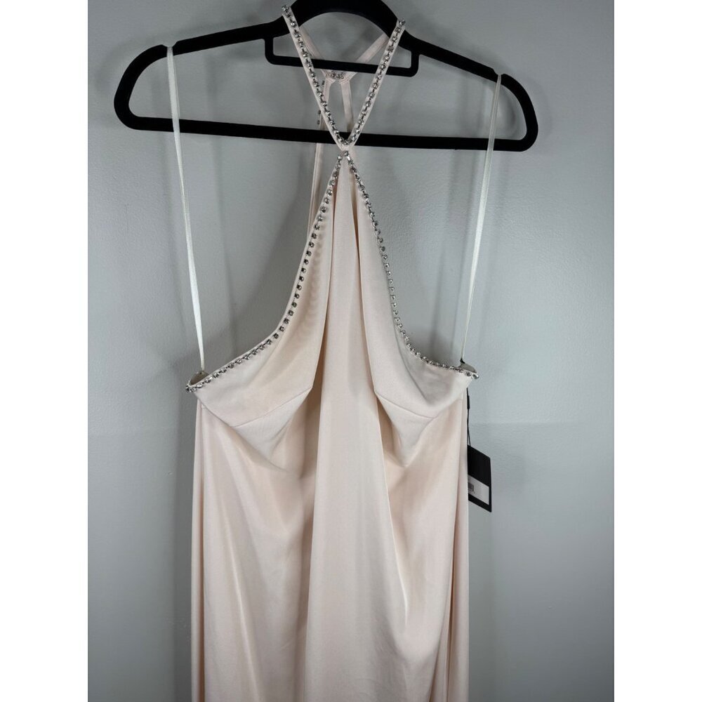 NWT Mac Duggal 26580 Rhinestone Halter Column Gown Porcelain Maxi Dress Size 14 - Picture 4 of 7